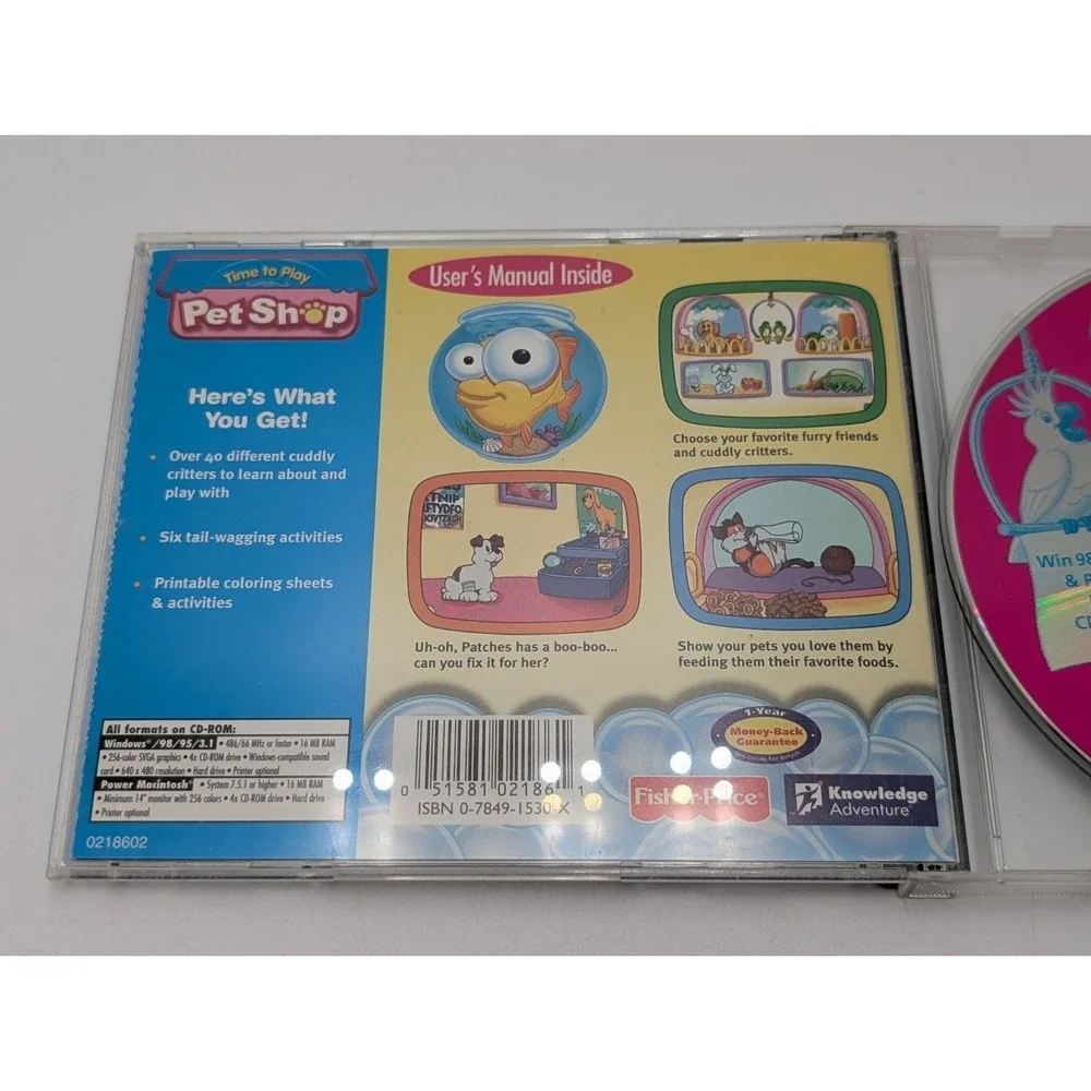 Fisher-Price Time to Play Pet Shop PC CD learn animal feed clearn care vet game!